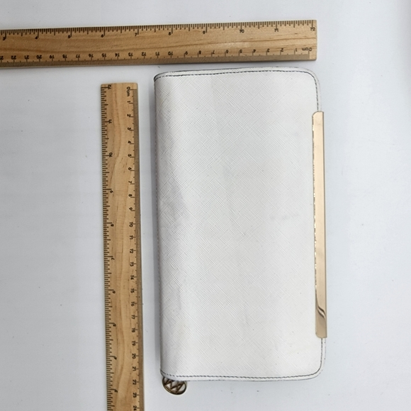 Marikai Black White Faux Saffiano Leather Gold Bar Wallet - Picture 6 of 16